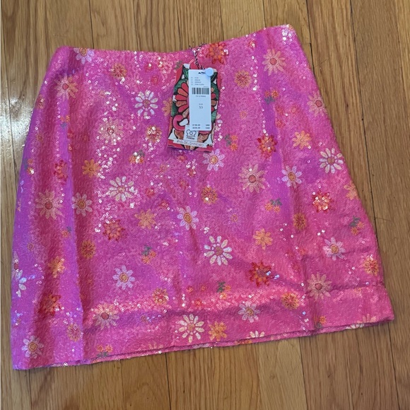 FARM RIO x Anthropologie Pink Floral Sequin Mini Skirt - Women’s X-Small - New - Picture 5 of 9